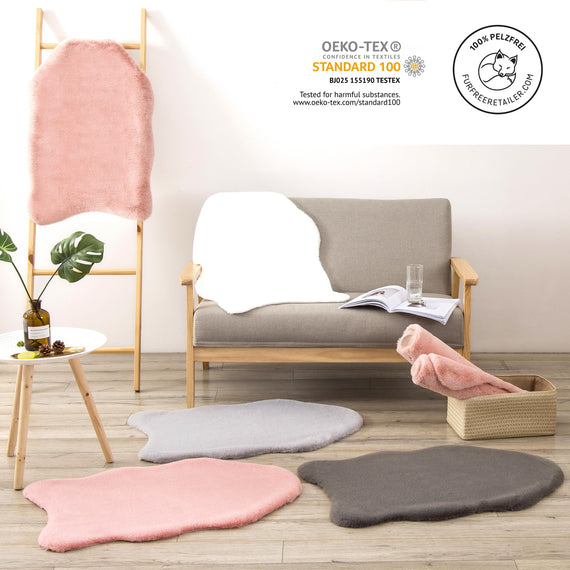 Hasenfell Kunstfell Teppich Vorleger | Rechteckig - Rosa